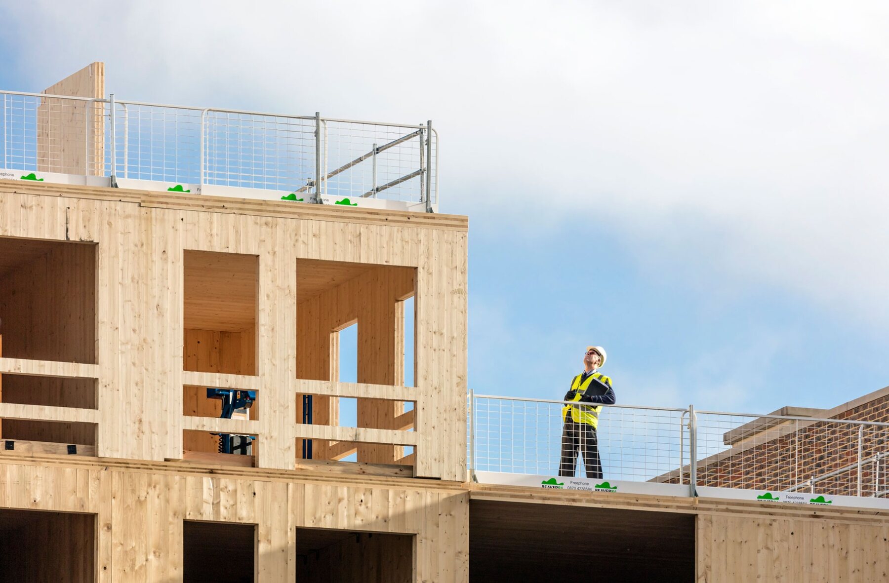 Cross-laminated timber panels being assembled at Dalston Works